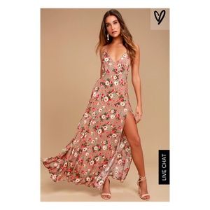 Lulu’s Blush Floral Print Maxi Dress - Size Small